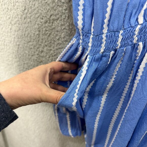 Anthropologie‎ Beachgold Women's Large Blue Cream Striped Jetsetter Romper Boho - Picture 7 of 7